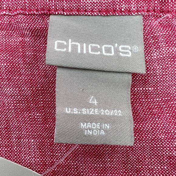 Chico's Red Cross Dye Linen Utility Jacket Adjustable Waist Chico's Size 4 NWT - Picture 7 of 12